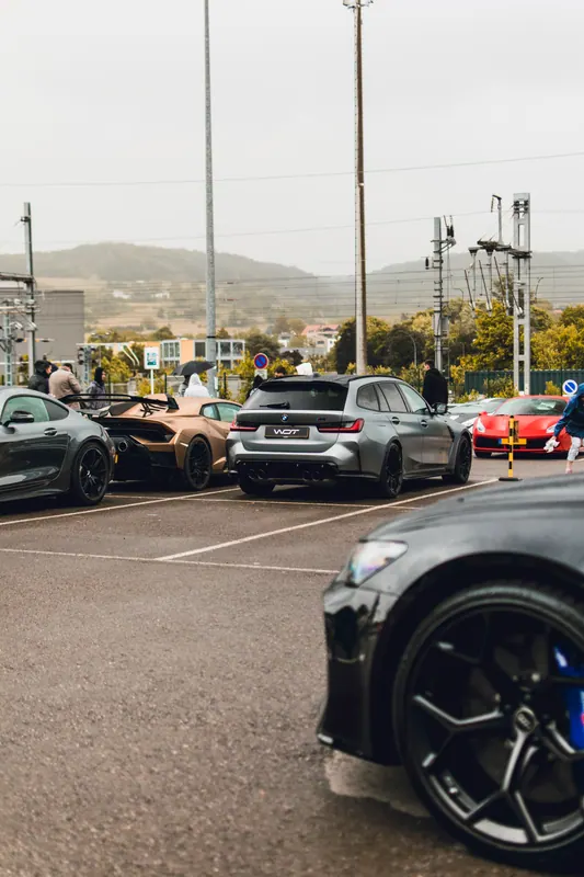 Cars arriving while visitors watch